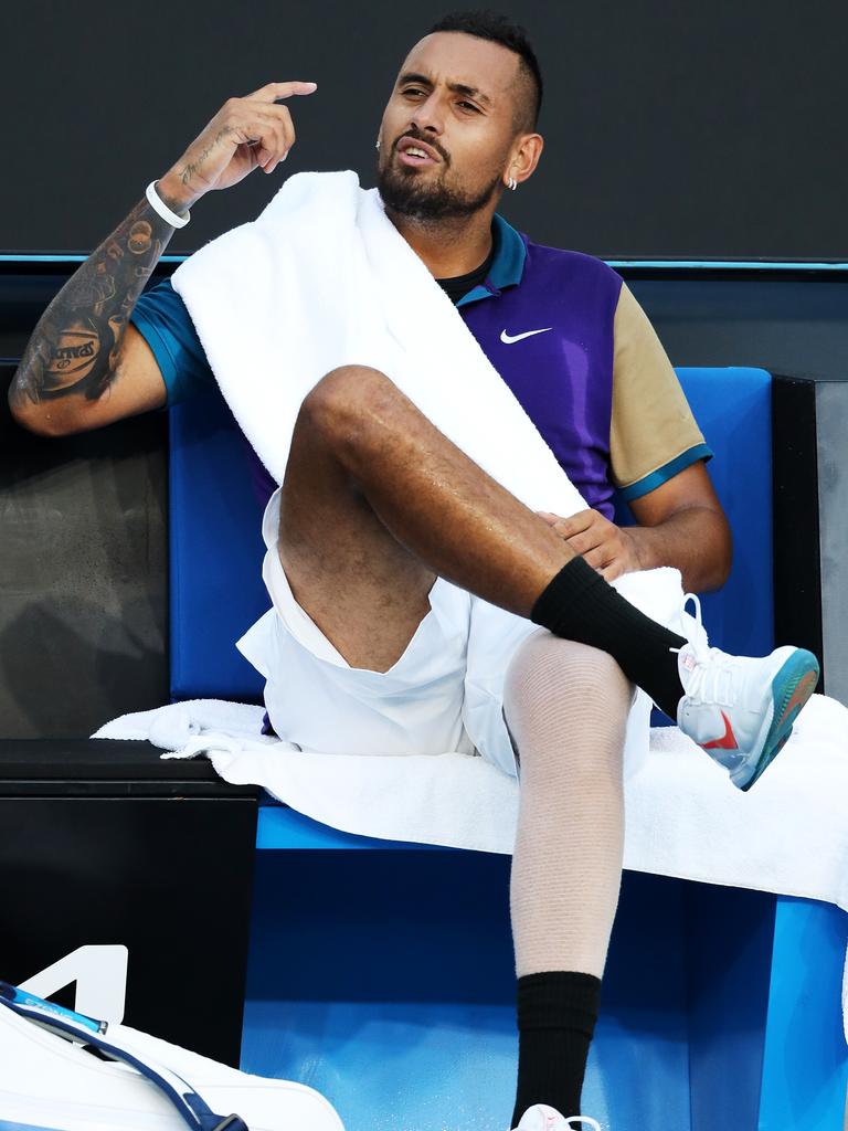 Kyrgios was cautioned late in the second set. (Photo by Jonathan DiMaggio/Getty Images)