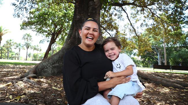 Tanika Davis with her son, Slade at Surry Hills in Sydney. Picture: John Feder