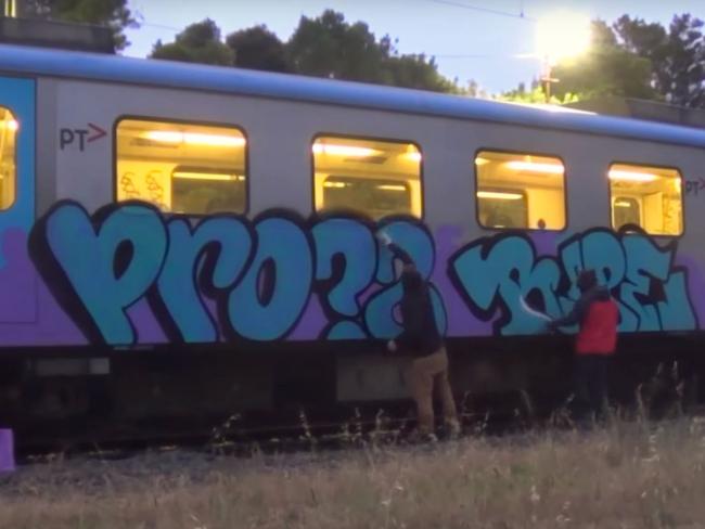 Vandals have been tagging trains around Melbourne. Picture: YouTube