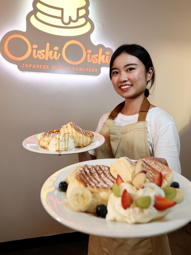 Chef Miranda Lee with Classic Maple and Fruity Bliss pancakes. Picture: Brendan Radke