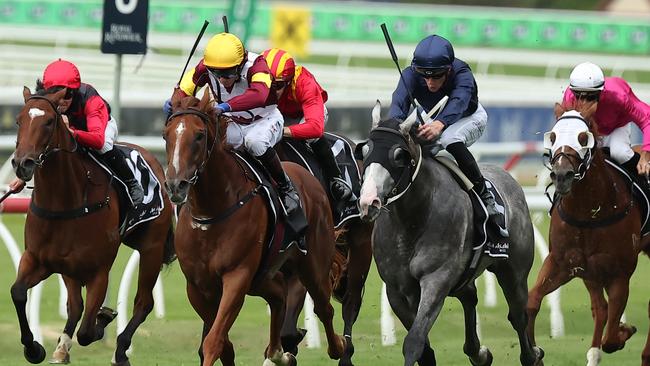 SYDNEY, AUSTRALIA - FEBRUARY 08: Chad Schofield riding Public Attention win Race 8 Asahi Super Dry Eskimo Prince Stakes during "Inglis Millennium Day" - Sydney Racing at Royal Randwick Racecourse on February 08, 2025 in Sydney, Australia. (Photo by Jeremy Ng/Getty Images)