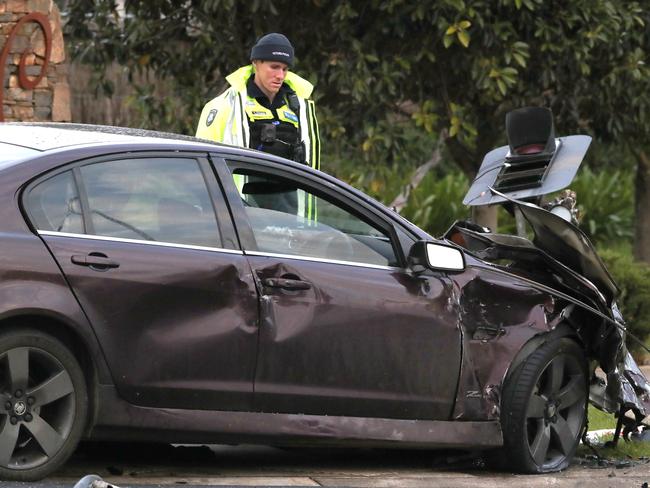 Police access the scene of the Point Cook crash. Picture: David Crosling