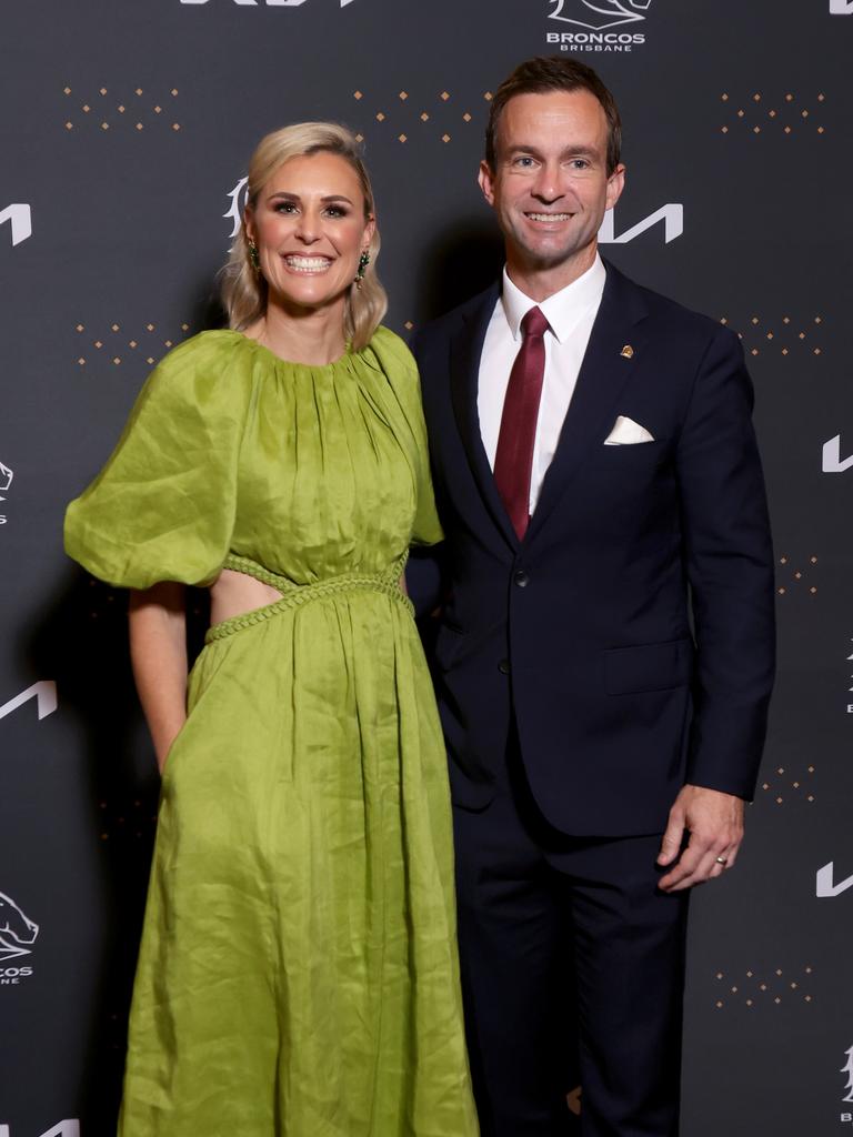 Dave and Sharon Donaghy at Brisbane Broncos’ 2022 awards night. Picture: Steve Pohlner