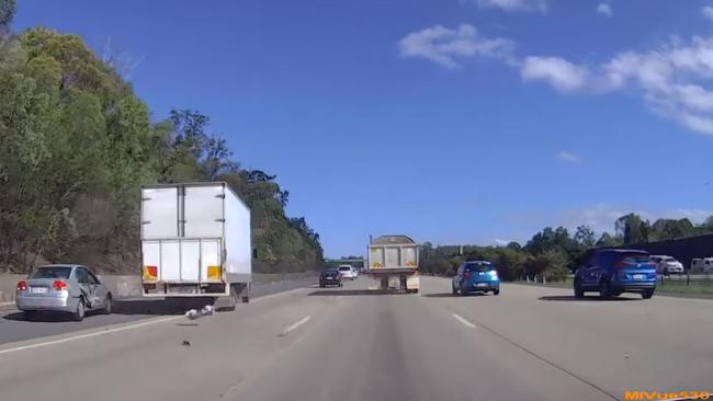 The car was left badly damaged in the collision. Picture: dashcam Owners Australia FB page