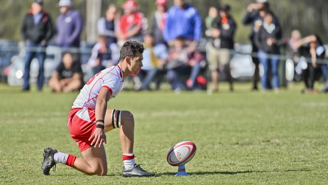 Ipswich Grammar’s Seamus King-Smith lines up a kick.