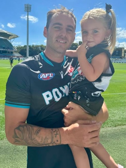 Kellie Finlayson column. Daughter Sophia with dad, Jeremy Finlayson before the game. Picture: Supplied