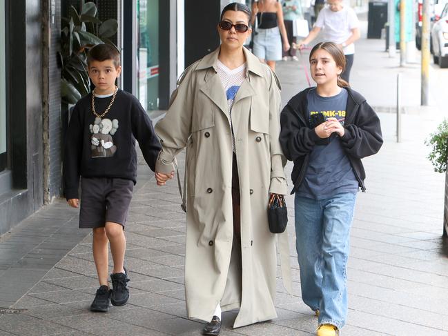 Kourtney Kardashian and her children Penelope and Reign head off for lunch at Fred’s. Picture: Matrix Media Group