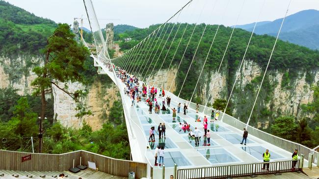 The glass bridge crossing in China’s Zhangjiajie National Forest Park.