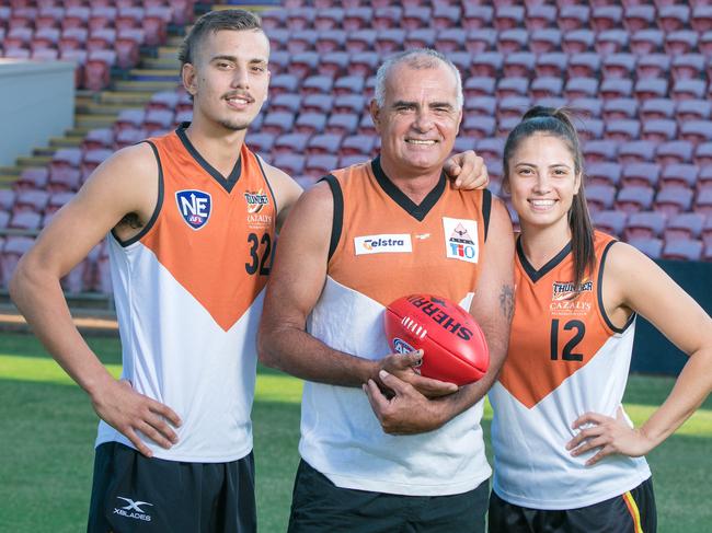 Joel, Russell and Lateesha Jeffrey have all played representative football for the Territory. Picture Glenn Campbell