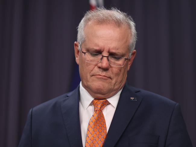 CANBERRA, AUSTRALIA - NewsWire Photos APRIL, 08, 2021:  Prime Minister Scott Morrison during a late press conference at Parliament House in Canberra.Picture: NCA NewsWire/Gary Ramage