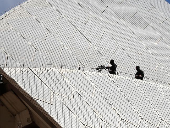 Police snipers on guard at Opera House. Picture: Getty