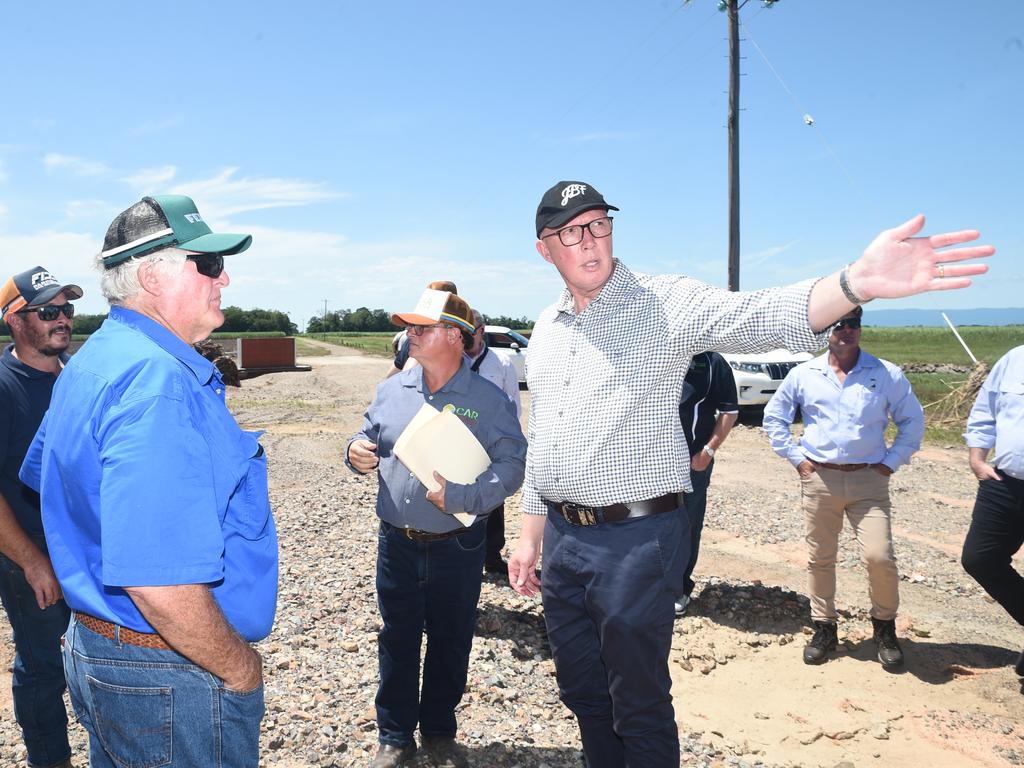 Coalition Opposition leader Peter Dutton on the ground in Ingham today with Queensland Premier David Crisafulli and Senator Susan McDonald. They visited the Hinchinbrook council disaster centre, a local business and a cane farm.