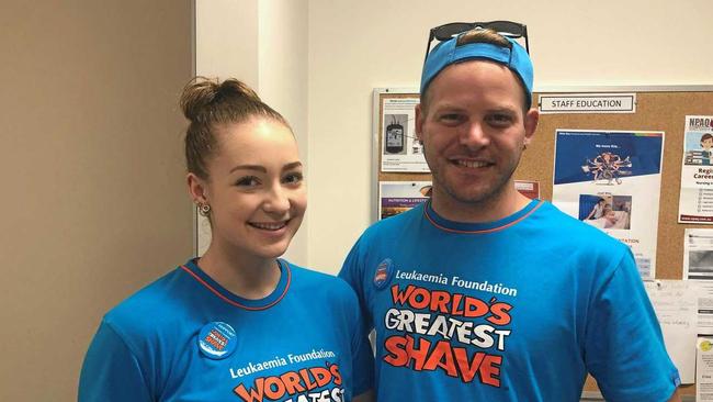 DOING HIS PART: Brendon's friend Cassandra Lawson has been helping with his Shave for a Cure fundraising. Picture: Contributed