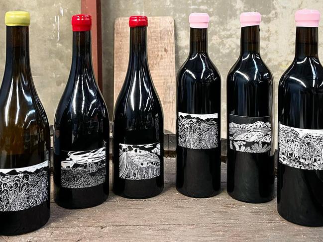 The full range of Joshua Cooper wines, with labels by local artist Loique Allain.