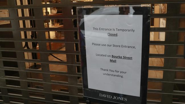 A sign put up by David Jones staff after the incident. Picture: NCA NewsWire / David Crosling