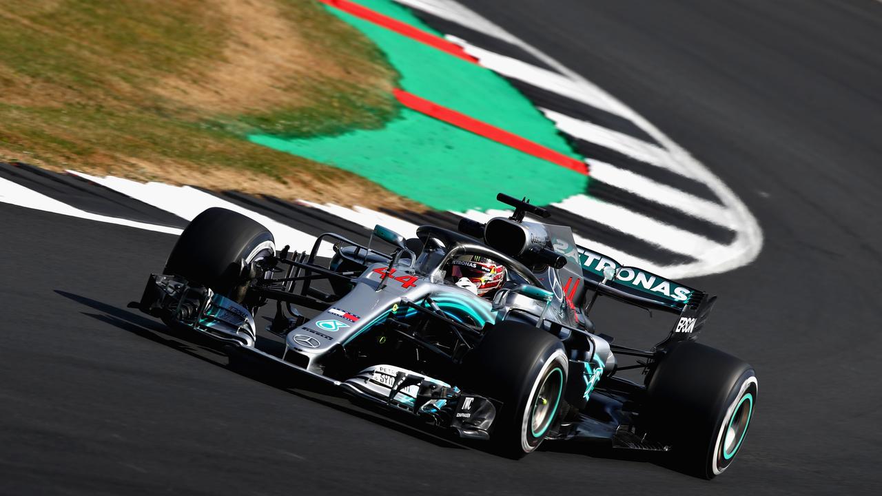 Lewis Hamilton on track during practice for the British GP at Silverstone.