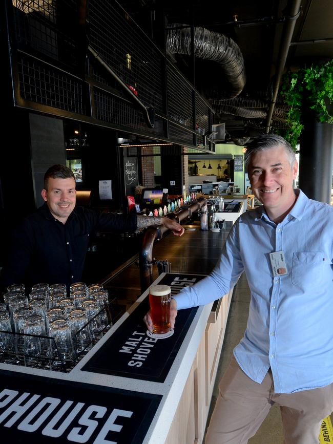 Daren Pearce and Steve Grace from the Malt Shovel Taphouse expect the riverbank project to attract new customers to their area. Picture: Sam Wundke