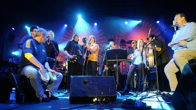 Brian Wilson with his band doing an acoustic set to open his performance at Thebarton Theatre.