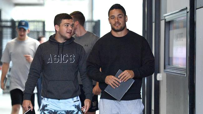 Gold Coast Titans players Jarryd Hayne (right) and Ashley Taylor are seen at Titans Headquarters.