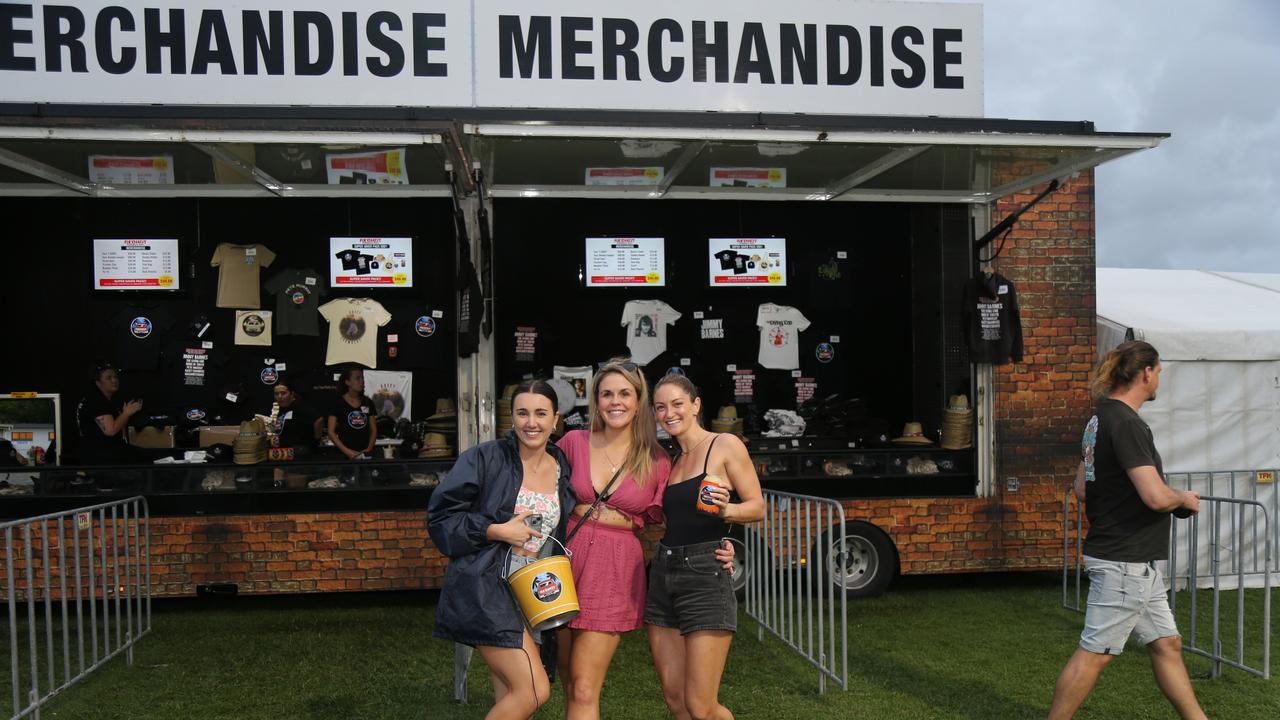 Emma Calre, Rebecca Gould and Jess Werchon enjoy the Cairns edition of the Red Hot Summer Tour, held at the Cairns Showgrounds on May 25 2024. Picture: Angus McIntyre