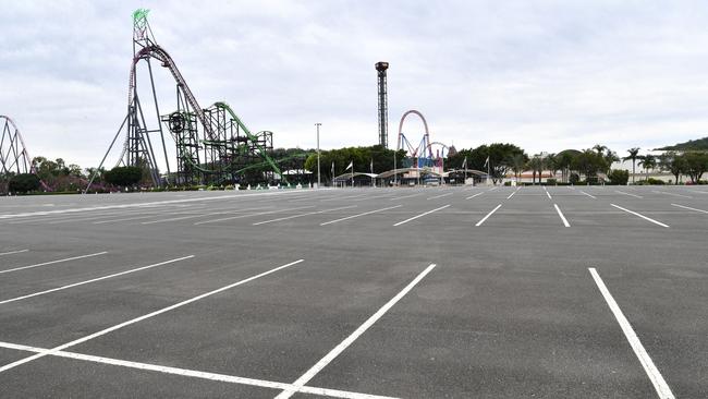 The empty car park at Movie World. Picture: AAP.