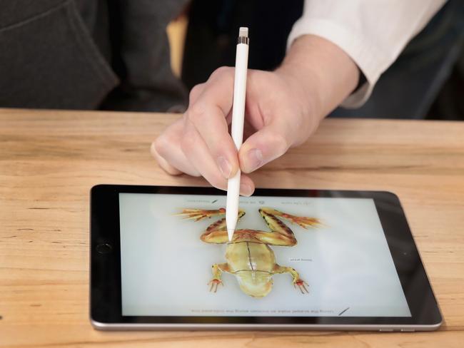 The new 9.7-inch iPad is used to demonstrate the dissecting of a frog during an event held at Lane Tech College Prep High School in Chicago. Picture: Scott Olson/Getty Images/AFP