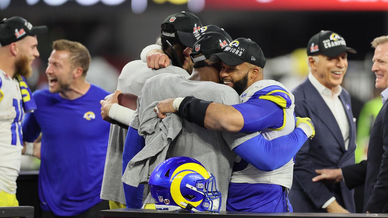 The Los Angeles Rams celebrate after defeating the Cincinnati Bengals.