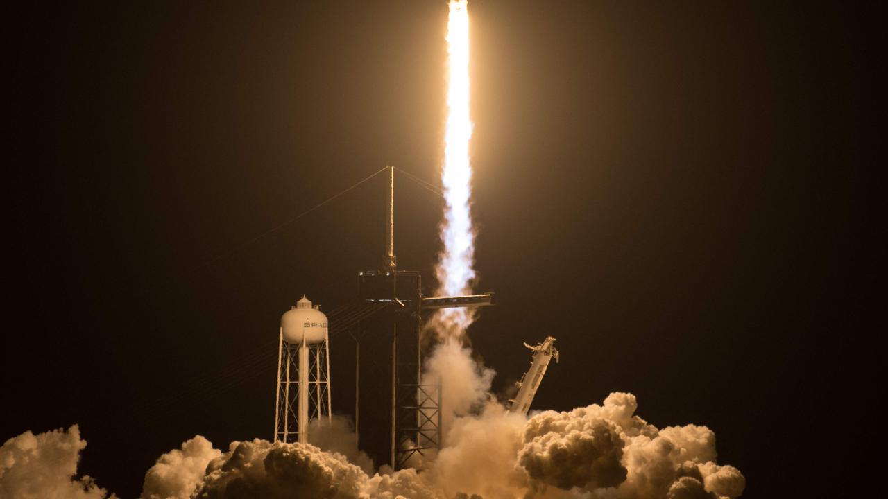 A SpaceX Falcon 9 rocket, carrying Crew-2 mission astronauts, lifting off from launch complex 39A at the Kennedy Space Center in Florida. Picture: Aubrey Gemignani / NASA / AFP