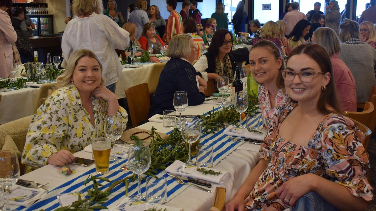 Claire Boyd, Monique Wylie and Dimity Witby at the Dalby Diehards Ladies Long Lunch 2022. Picture: Emily Devon.