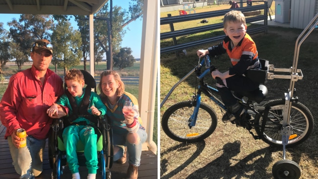 Having achieved other milestones without issues, Sarah and husband, Tim, became concerned when Ted was not yet sitting up at six months old.  Images: Supplied