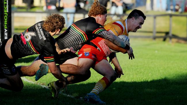 Luke Beaumont crossing for a try. Picture: Leigh Jensen