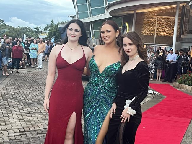 Issy Conroy De-Voss, Eliza Jockers and Lola Lonsdale arrive at the St James Lutheran College formal.