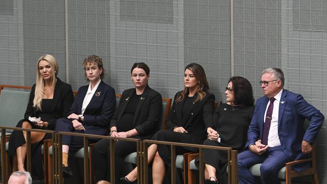 Mr Fitzgibbon, his wife and two daughters, as well as his late son’s partner were in attendance during the condolence motion. Picture: NCA NewsWire / Martin Ollman