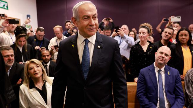 Benjamin Netanyahu is spending sixhours a day at his trial on corruption charges at the district court in Tel Aviv. Picture: AFP.