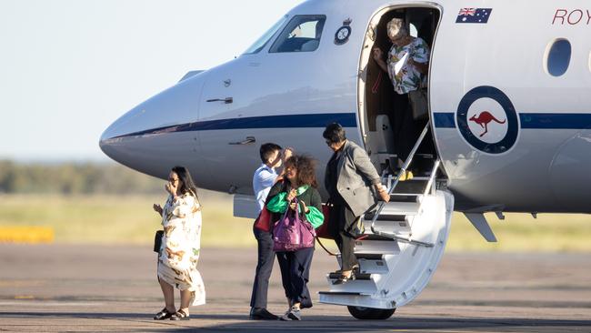 Linda Burney, Malarndirri McCarthy and Marion Scrymgour landed in Alice Springs in a government RAAF VIP jet on Thursday. Picture: Liam Mendes / The Australian