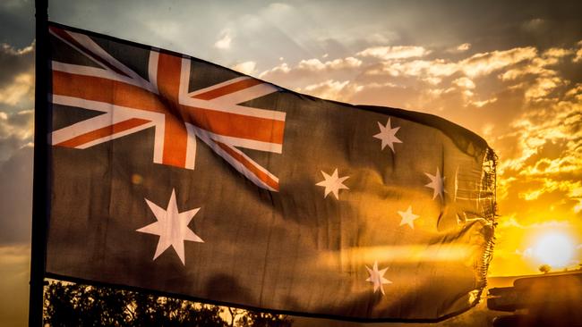 Dawn on Australia Day through an Aussie Flag