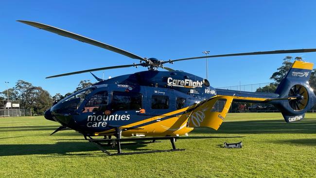 The Mounties Care CareFlight Helicopter was tasked by NSW Ambulance to respond to Springwood, where a woman in her 80s sustained chest and arm injuries after being struck by a car on Wednesday. Picture: CareFlight.