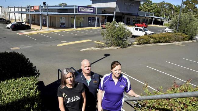 Bridge Street Plaza tenants have struggled since IGA closed. From left; Kristy Sharpley - R Hair Design, Peter Degnian - Plaza Pharmacy and Alison Reeves - Born & Bread Bakery. Picture: Bev Lacey