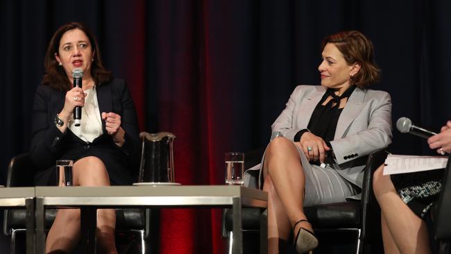 Premier Annastacia Palaszczuk and Treasurer Jackie Trad at the CEDA lunch at the Brisbane Convention and Exhibition Centre. Picture: Annette Dew