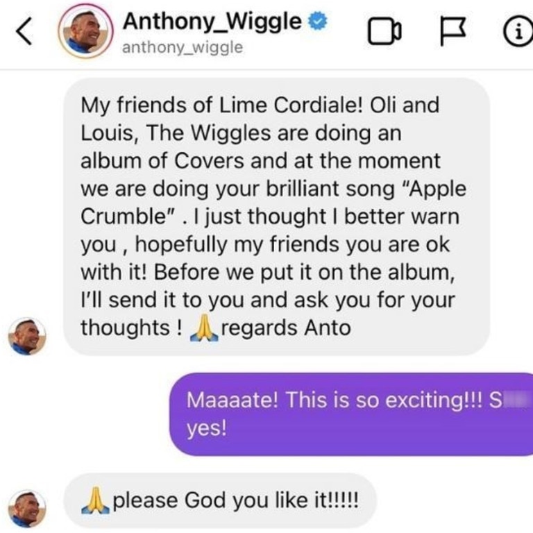 Anthony Field has warmed hearts with a sweet private message to Lime Cordiale. Picture: Facebook