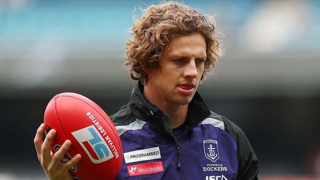 Nat Fyfe led the way in Fremantle’s upset win over Collingwood on Saturday. Picture: Graham Denholm/AFL Photos/Getty Images.