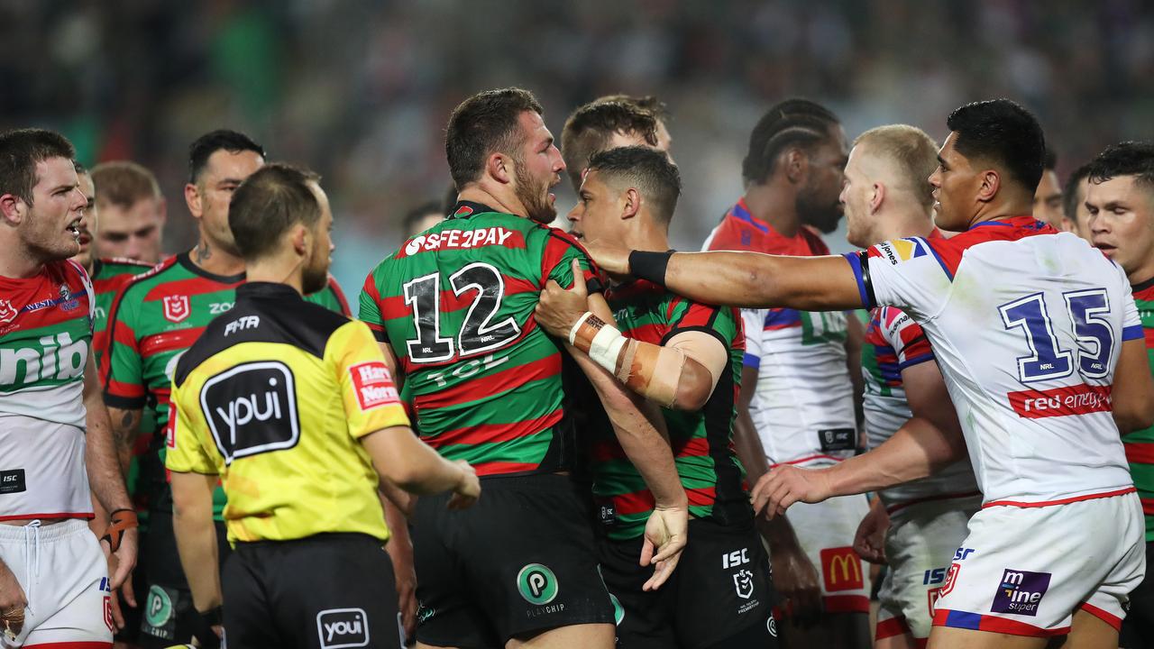 A fight broke out in the South Sydney v Newcastle game on Friday night.