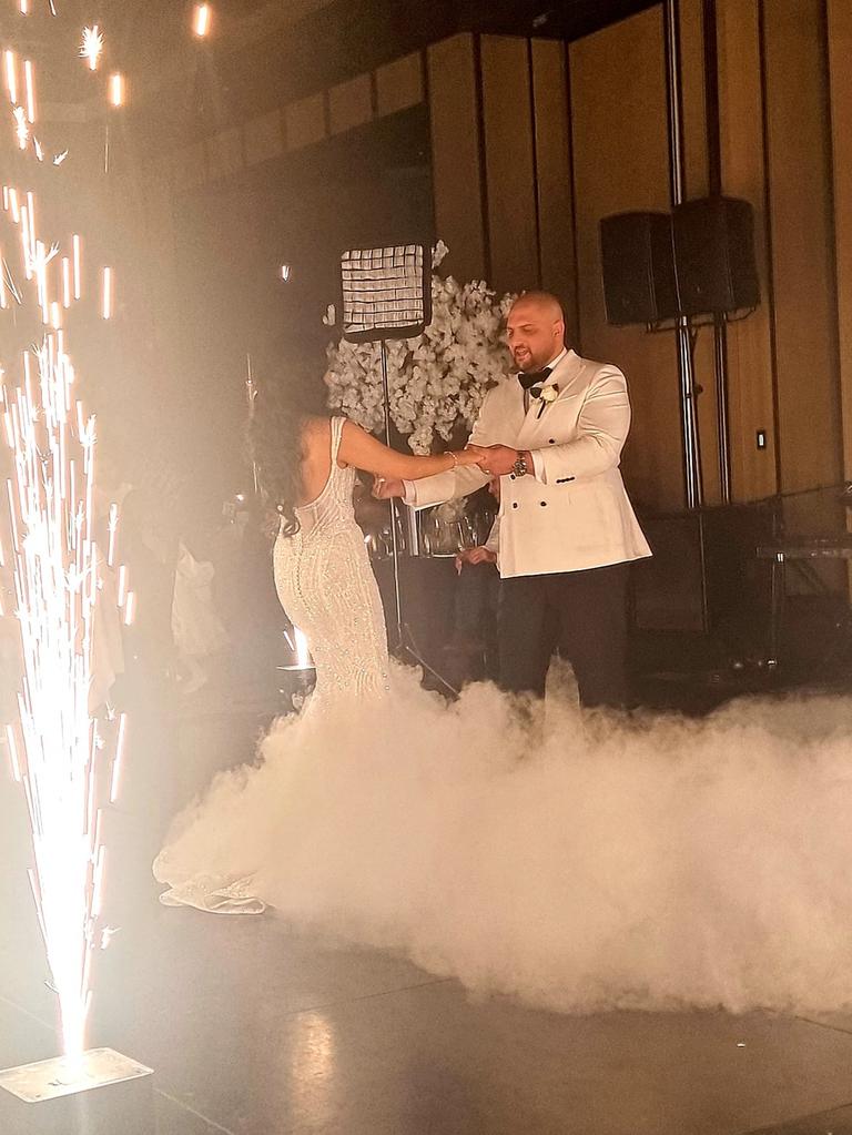 Robbie and Marina during their first dance at their wedding. Picture: Facebook