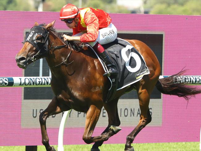 SYDNEY, AUSTRALIA - MARCH 11: Regan Bayliss riding Steel City wins Race 4 Tresemme Magic Night Stakes during Chandon Ladies Day, Sydney Racing at Rosehill Gardens on March 11, 2023 in Sydney, Australia. (Photo by Jeremy Ng/Getty Images)