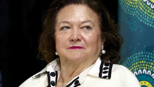 Australiaâs richest woman Gina Rinehart reacts during an official ceremony for the members of the Australian Paralympic swimming team at the Australian Swimming Trials at the Brisbane Aquatic Centre on June 14, 2024. (Photo by DAVID GRAY / AFP) / -- IMAGE RESTRICTED TO EDITORIAL USE - STRICTLY NO COMMERCIAL USE --