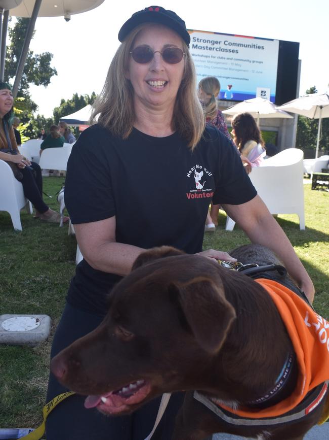 Ipswich 2023 Dog Day at Nicholas Street Precinct pictured is Kate Breslin with dog Hershey who is a blind 9 month Lab Cross
