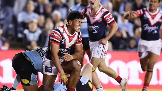 Wong scored a try against the Sharks in the elimination final. Picture: Mark Metcalfe/Getty Images