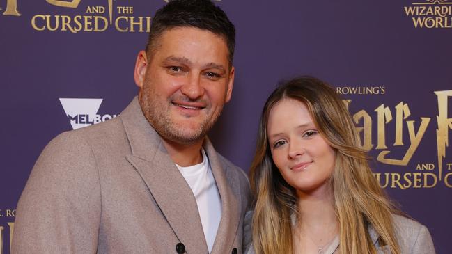 Brendan Fevola and his daughter Leni attend the opening night of the reimagined production of Harry Potter and the Cursed Child. Photo by Sam Tabone/Getty Images for HPATCC Australia.