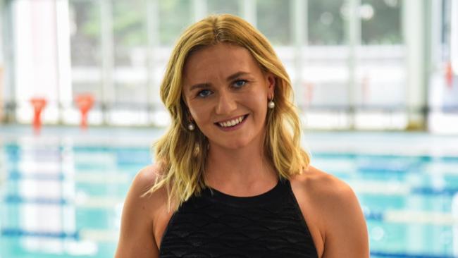 Ariarne Titmus at the unveiling of the renamed Ariarne Titmus Competition Pool at the Launceston Leisure &amp; Aquatic Centre. Picture: Alex Treacy