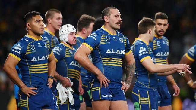 SYDNEY, AUSTRALIA - AUGUST 12: Reagan Campbell-Gillard of the Eels looks on after a Rabbitohs try during the round 22 NRL match between the Parramatta Eels and the South Sydney Rabbitohs at CommBank Stadium on August 12, 2022, in Sydney, Australia. (Photo by Jason McCawley/Getty Images)